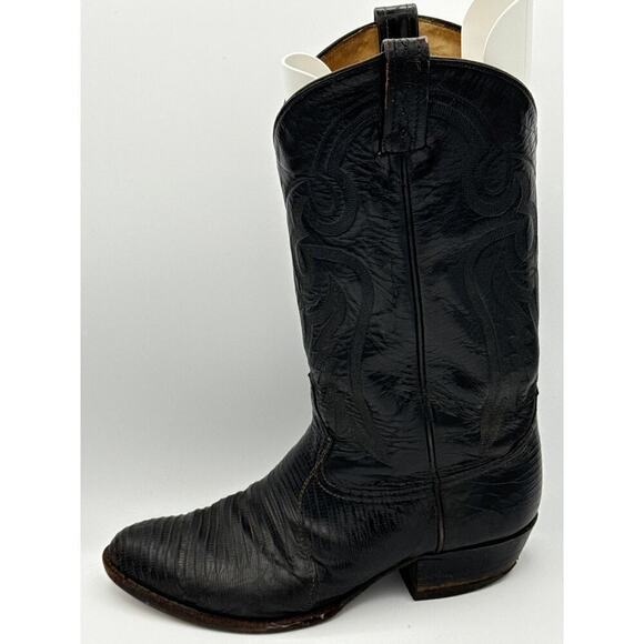 Men’s Tony Lama Black Kirkland Leather Lizard Skin Boots Sz 9 EE main image 6
